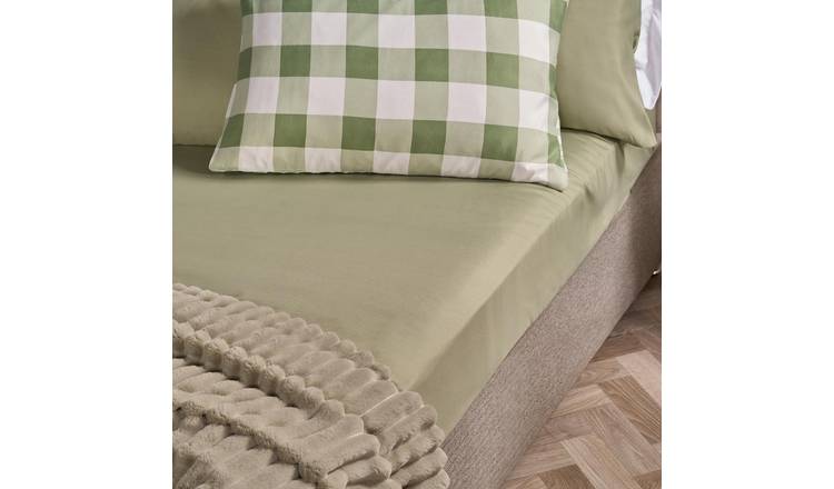 OHS Plain Dyed Microfibre Fitted Bed Sheet Sage - Double