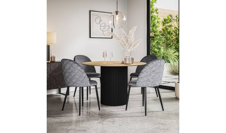 Furniture Online Arlo Raye Oak Top w Blk Legs Dining Table & 6 Grey Chairs
