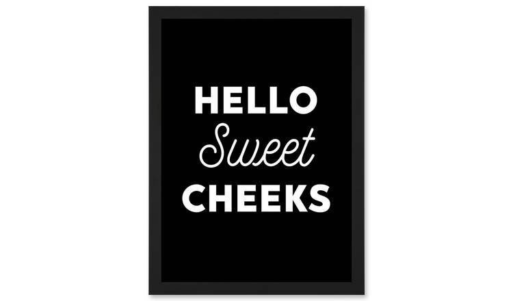 Funny Toilet Wall Art 'Hello Sweet Cheeks' Framed Art Print - A4