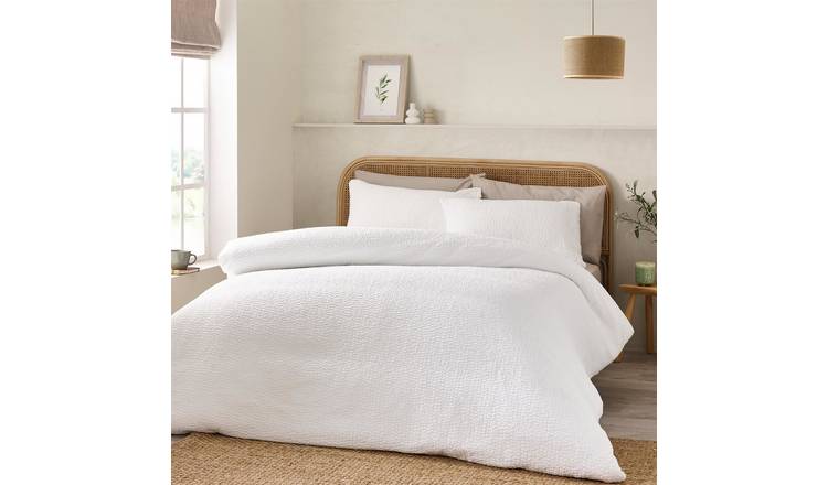 Catherine Lansfield Crinkle Seersucker Duvet Cover Set - Double - White