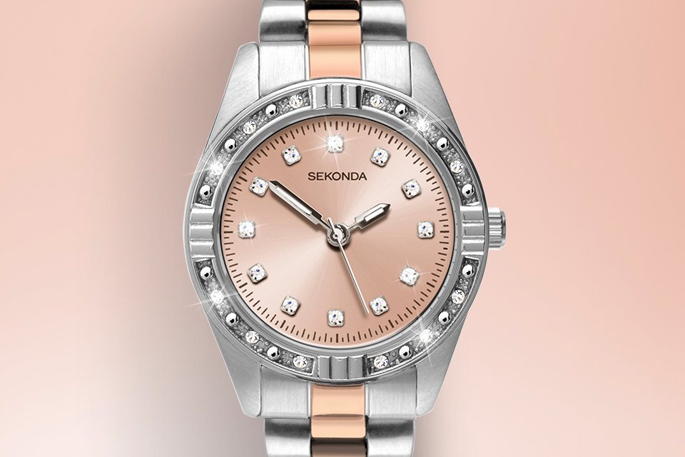A Sekonda ladies two tone bracelet silver and rose gold watch.