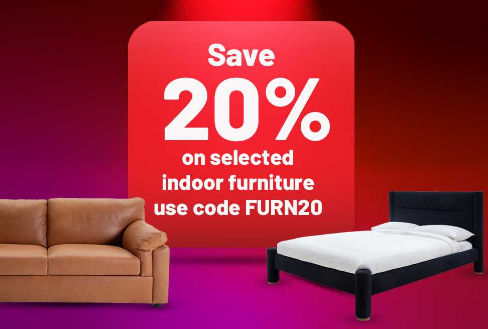 Save 20% on selected indoor furniture. Use code FURN20. Save on furniture. Includes beds, dining tables, sofas and much more. 
