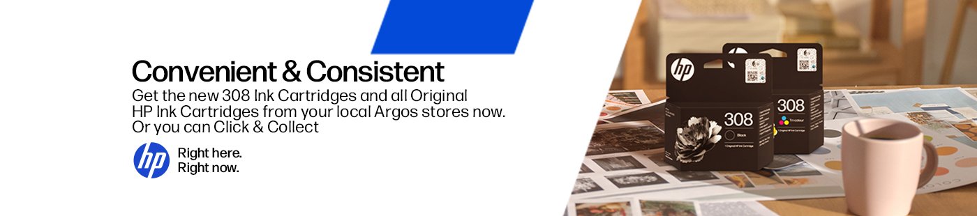 Hp. Convenient & Consistent. Ger the new 308 Ink cartridge and all original HP ink cartridges from your local Argos store now. Or you can click & collect.