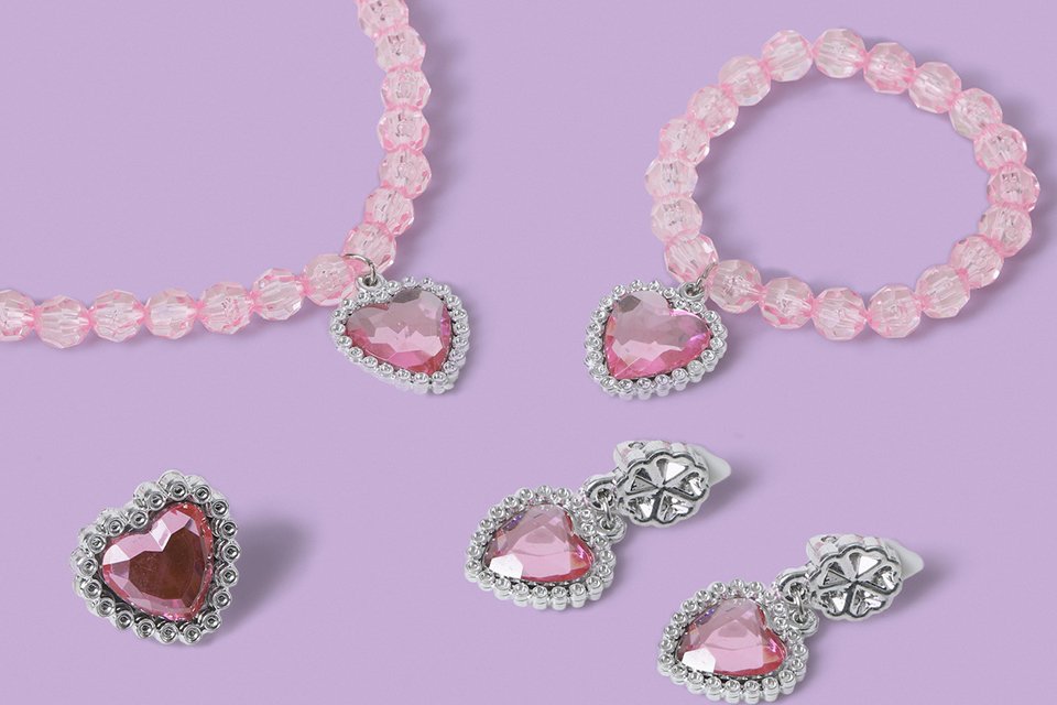 Flitzy Pink Crystal Style Heart Charm Jewellery Set.