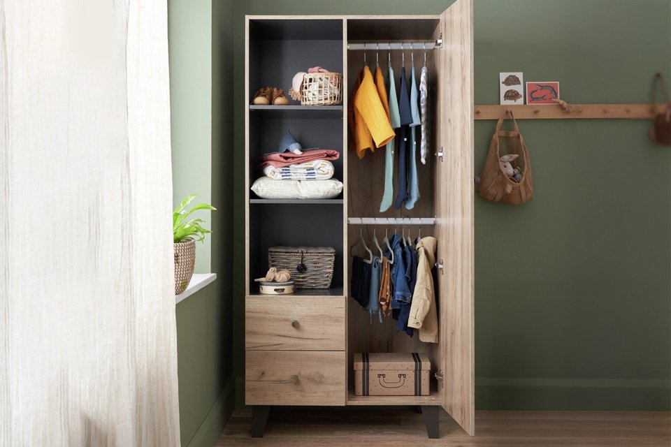 Tutti Bambini Como Nursery 1 Door 2 Drawer Wardrobe - Oak.