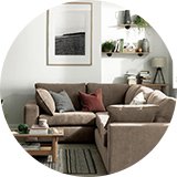 A Habitat natural left hand corner sofa in a living room.