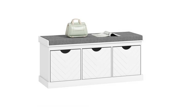 HOMCOM Shoe Bench with 3 Removable Drawers and Padded Seat Cushion - White