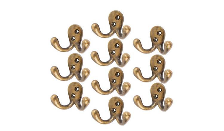 Hammer & Tongs Double Coat Hook - Brass - Pack of 10