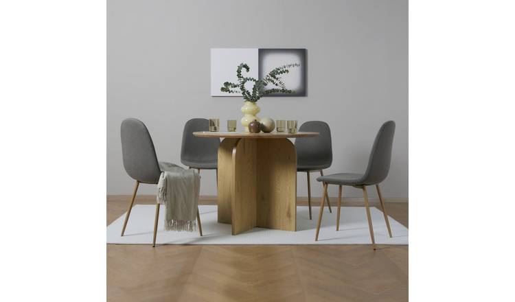 HomeGardenDirect Asteria Linen Fabric With Wood Legs Set of 4 -Dark  Grey