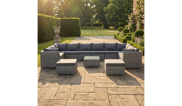 Artemis Home Oliena 12 Seat Modular Rattan Large U-Shape Furniture - Grey