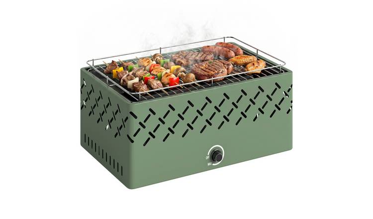 Outsunny Portable Garden BBQ Grill with Built in Fan and Stepless Knob - Green