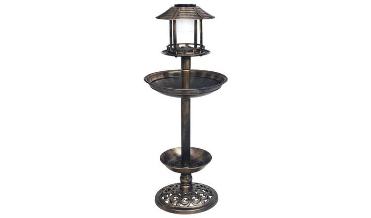 Walplus Decorative Birdbath with Solar Powered LED Lights - Bronze - 39 x 96 cm