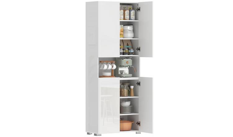 HOMCOM Adjustable Kitchen Cupboard with Soft Close Doors - High Gloss White