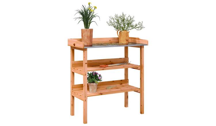Walplus Solid Fir Wood Plant Table - Brown - 75 x 36.5 cm