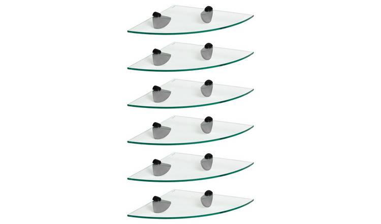 Harbour Housewares Floating Glass Bathroom Corner Shelves - 6xBlack - 30 x 30cm
