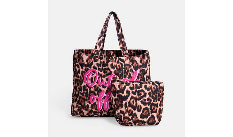 OHS Out Of Office Towelling Beach Bag & Pouch - Leopard