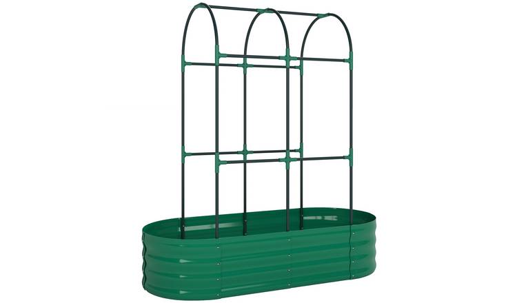 Outsunny Galvanised Trellis Raised Garden Bed - Green