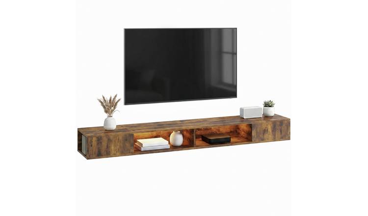HOMCOM Industrial Entertainment Center with RGB LED Lights - Rustic Brown