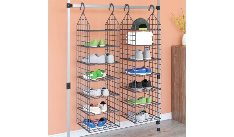 Walplus Pack of 2 Hanging Closet Organiser 7 Shelves - Grey - 31 x 31 x 113 cm