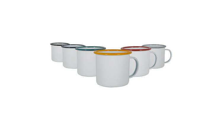 Argon Tableware White Enamel Mugs - 375ml - 6 Colours