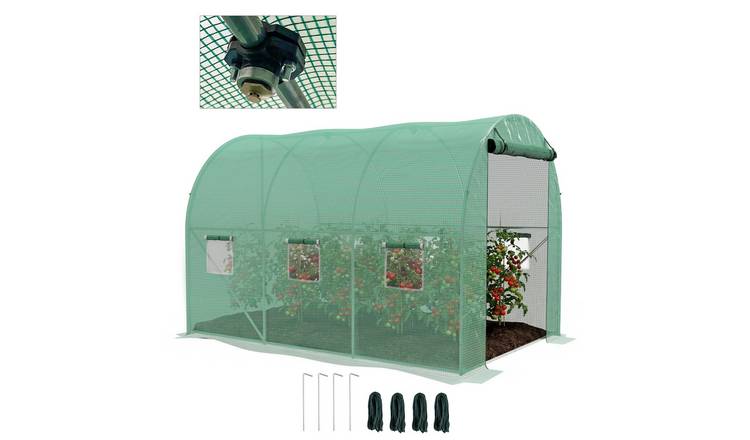 Outsunny Steel Garden Polytunnel Greenhouse with Irrigation System - Green
