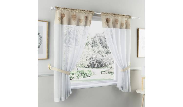 Tyrone Textiles Sweetheart Kitchen Curtains Window Set - 140 x 91cm - Natural