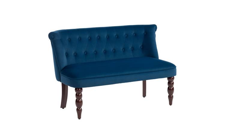 HOMCOM 2 Seater Velvet Button Tufted Sofa with Rubber Wood Legs - Blue