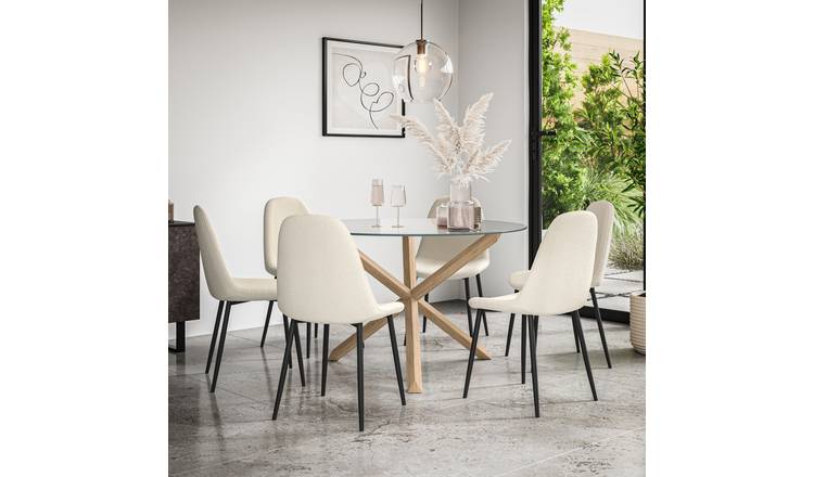 Furniture Online Malvern Maya Glass Top Dining Table & 6 Ivory Chairs