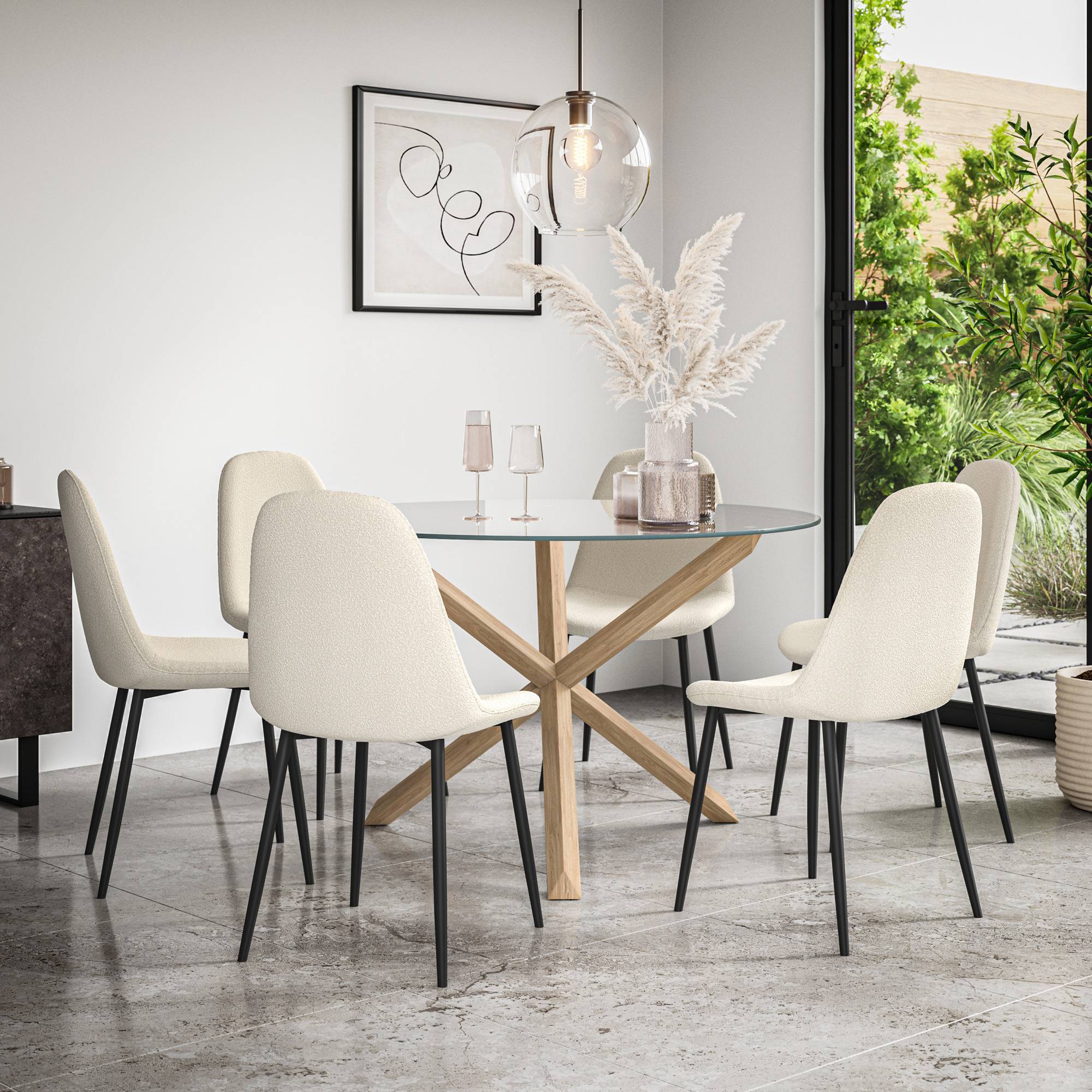 Furniture Online Malvern Maya Glass Top Dining Table & 6 Ivory Chairs - Image 1