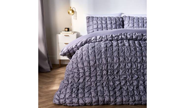OHS Filled Seersucker Duvet Cover Set Grey - Double