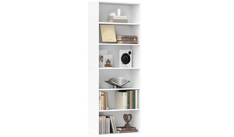 HOMCOM 6 Tier Adjustable Freestanding Storage Bookcase - White
