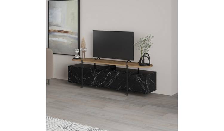 Decortie Hanley Matt TV Unit - Black Marble & Dark Oak