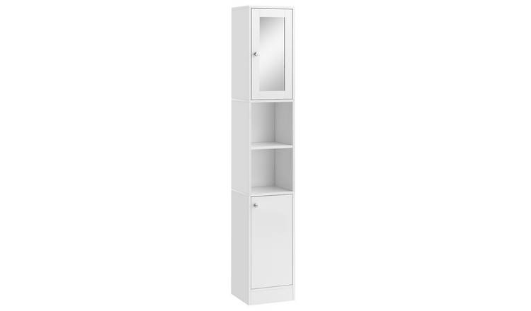 kleankin Tall Bathroom Storage Cabinet with Mirror and Adjustable Shelves- White