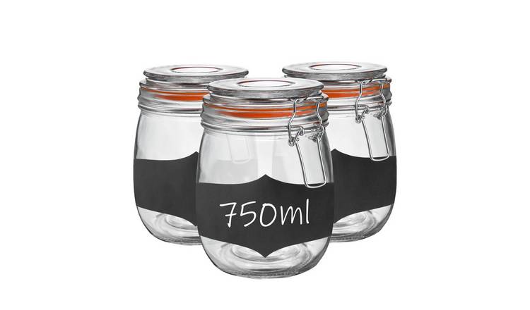 Argon Tableware Glass Storage Jars with Labels - Pack of 3