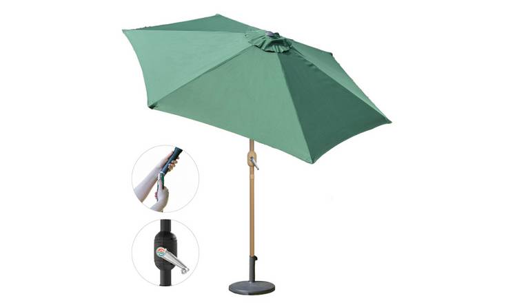 GardenKraft 2.7m Crank & Tilt Parasol - Dark Green with Wood Pole