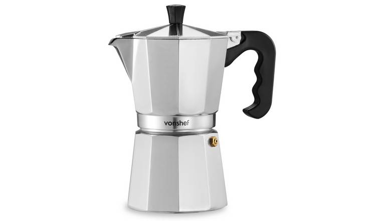 VonShef 6 Cup/300ml Aluminium Stovetop Coffee Maker - Silver