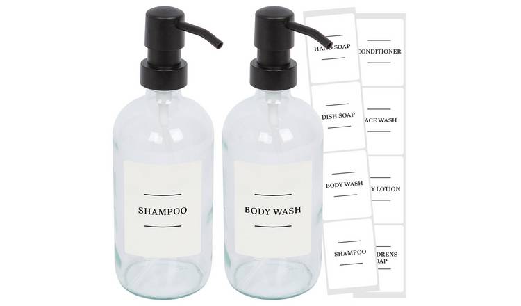 Harbour Housewares Soap Dispensers with Labels  - Clear/White - Set of 2