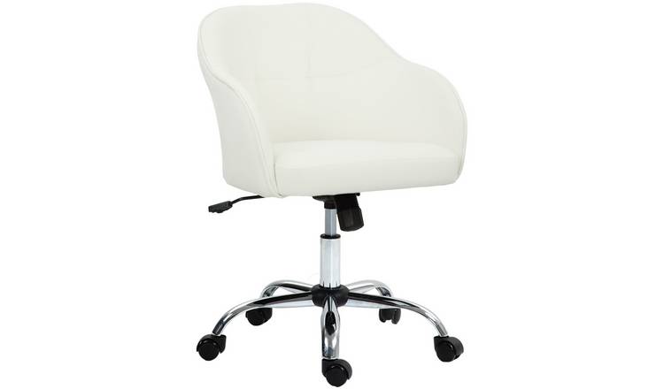 HOMCOM Velvet Swivel Desk Chair with Adjustable Height - Cream