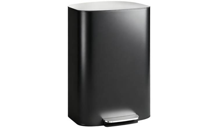HOMCOM 50L Stainless Steel Kitchen Pedal Bin with Inner Bucket - Black
