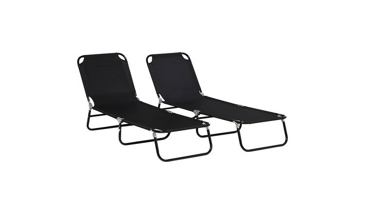 Outsunny Folding Oxford Fabric Sun Loungers - Black