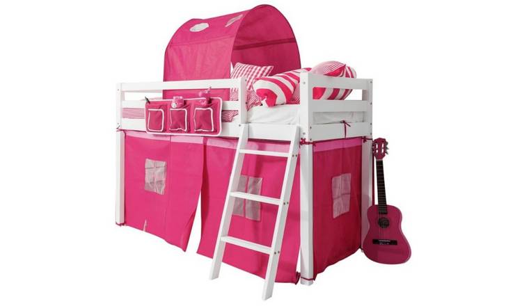 Noa & Nani Ontario Shorty Cabin Bed Midsleeper With Pink Tent - White