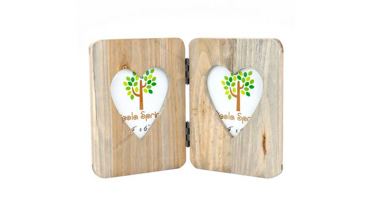 Nicola Spring Rustic Hearts Folding 2 Photo Frame - 4 x 6" - Natural