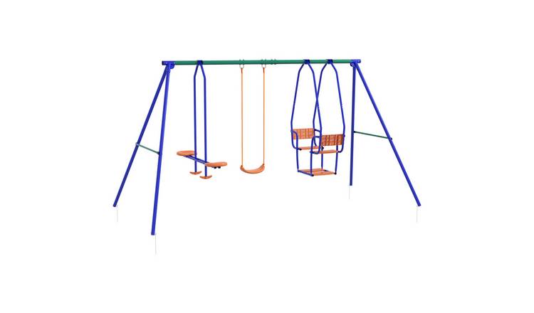 Outsunny 3 in 1 Metal Kids Swing Set with Single Swing - Orange