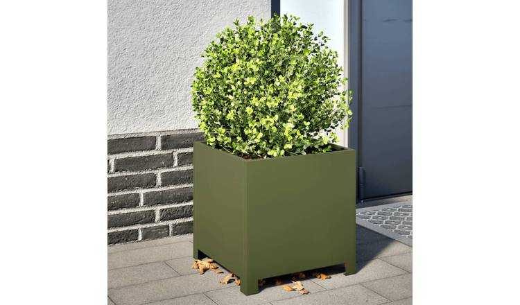Walplus Pack of 2 Steel Garden Planter - Olive Green V2 - 40 x 40 x 40 cm