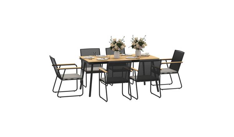 Outsunny 6 Seater Rattan Garden Dining Set with Soft Cushions - Natural Wood
