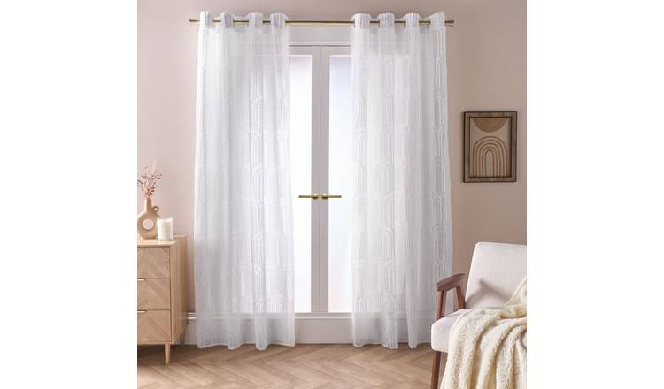 OHS Arches Tufted Voile Curtains 140 x 224cm - White