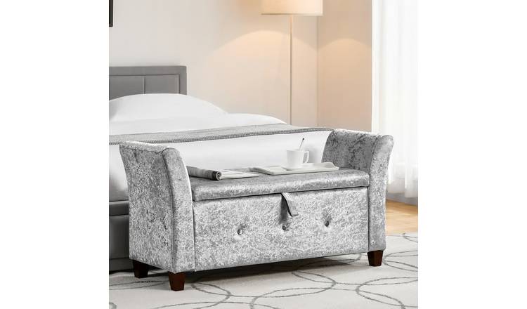 Vida Designs Seville Velvet Storage Ottoman - Silver