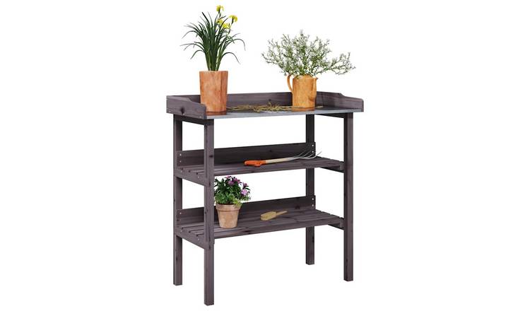 Walplus Solid Fir Wood Plant Table - Grey - 75 x 36.5 cm