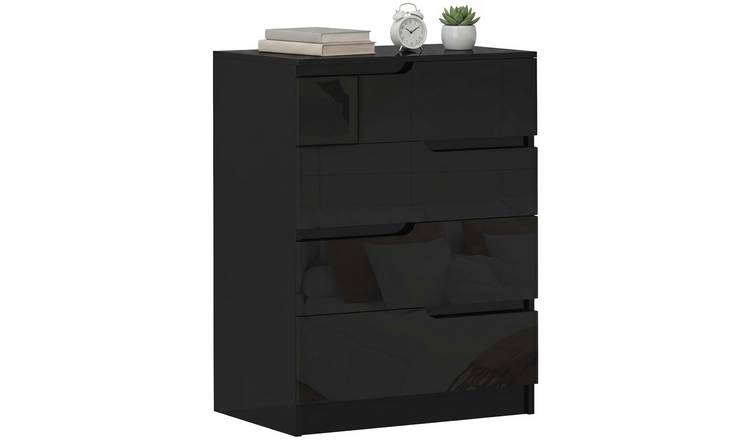HOMCOM Modern 4 Drawers High Gloss Chest - Black