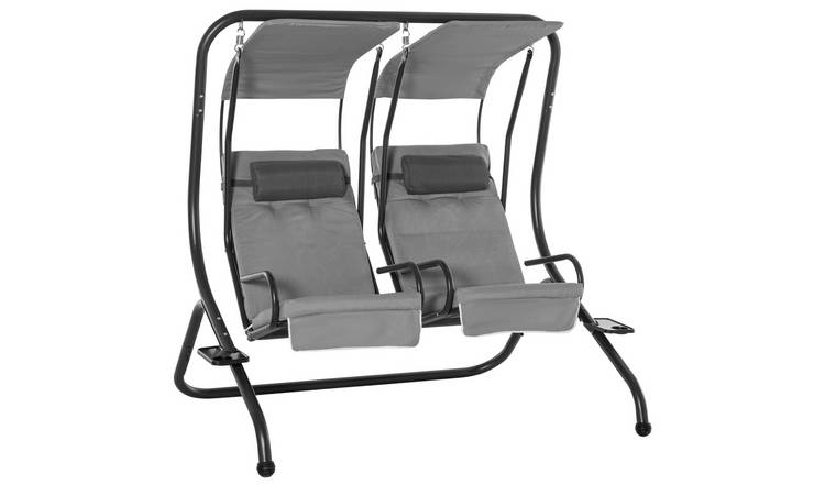 Outsunny 2 Seater Steel Canopy Garden Swing Chair – Grey